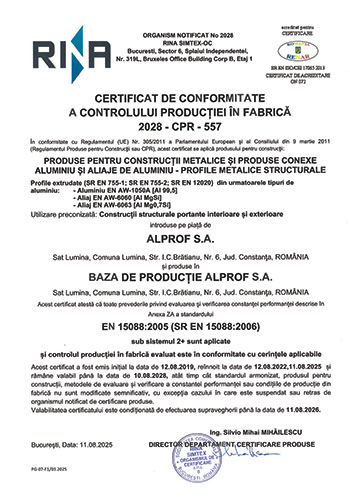 Certificat de Conformitate EN 15088:2005