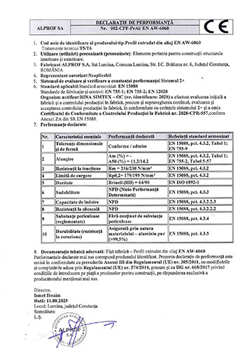 Declaratie de Performanta EN AW-6060