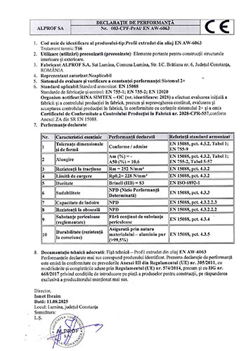 Declaratie de Performanta EN AW-6063